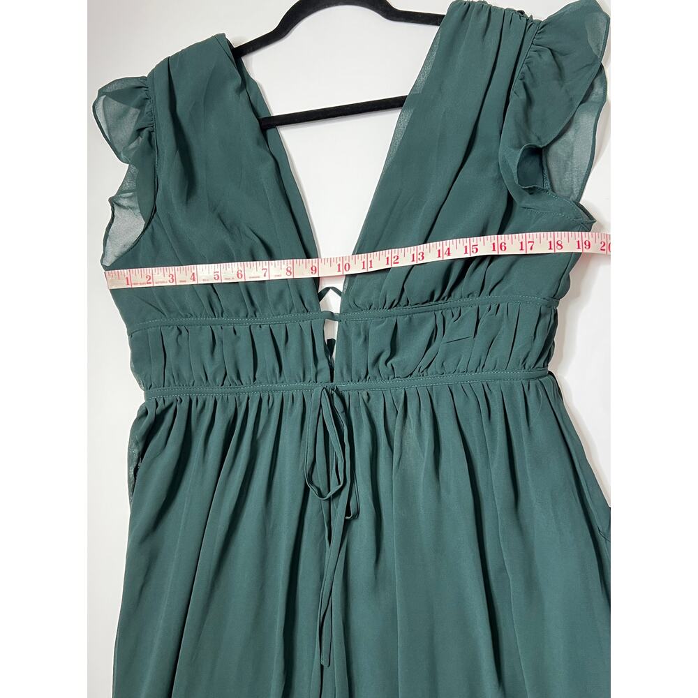 Lulu's Forest Green Maxi Dress with Deep V and Front Slit - Picture 6 of 9